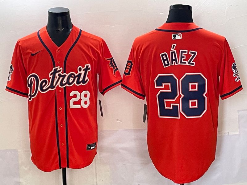 Men 2025 Detroit Tigers 28 Baez Orange Nike MLB Jersey style 03